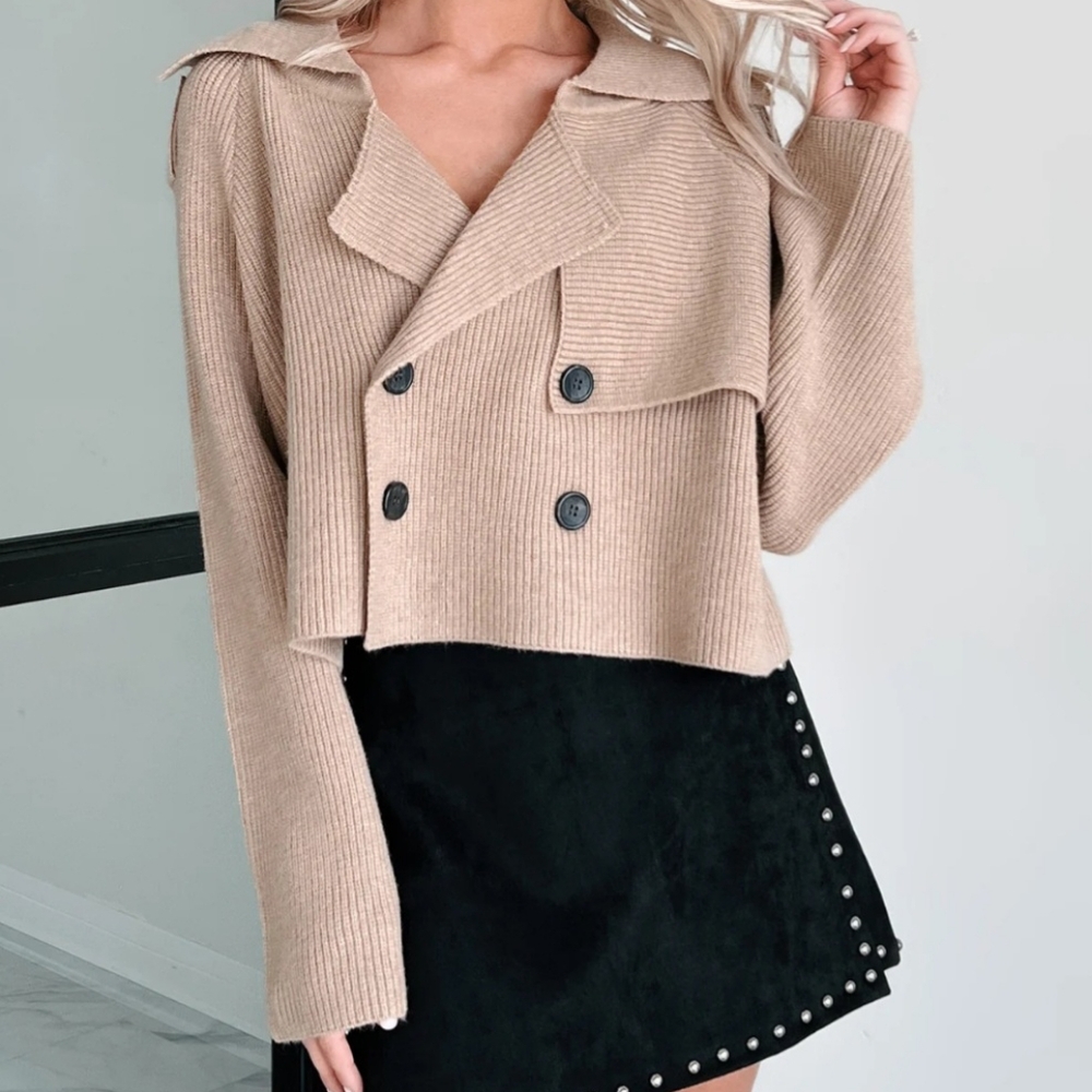 HYFVE Tan Double-Breasted Cardigan